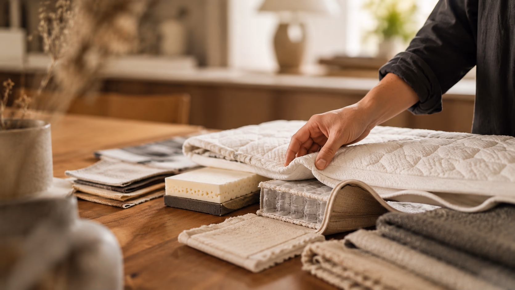 Modern residential interior with soft natural light and timeless materials